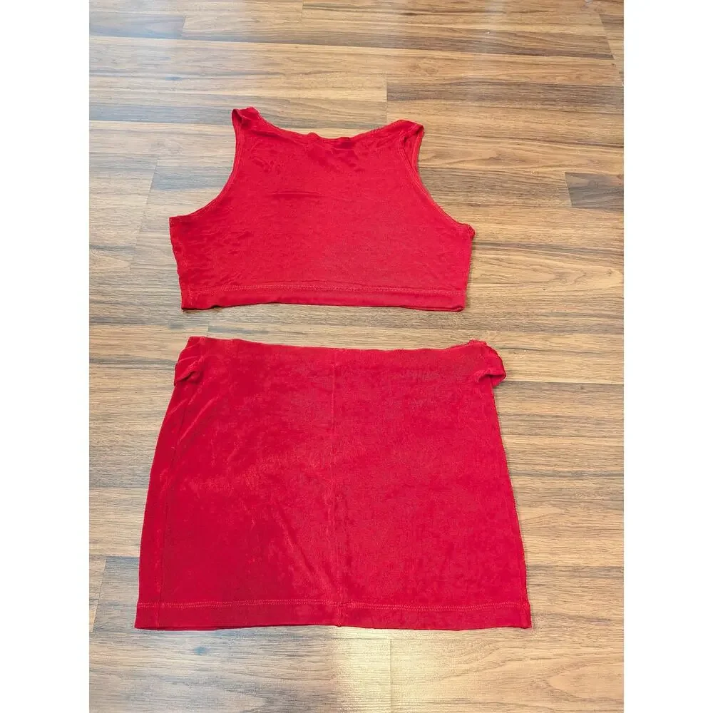 Vintage Y2K Frederick’s of Hollywood Red Two Piece Mini Skirt Set Size S/M - Picture 10 of 11